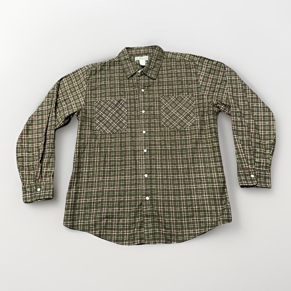 Haband Western Plaid Pearl Snap Button-up Shirt Mens Size Large Rodeo Western‎